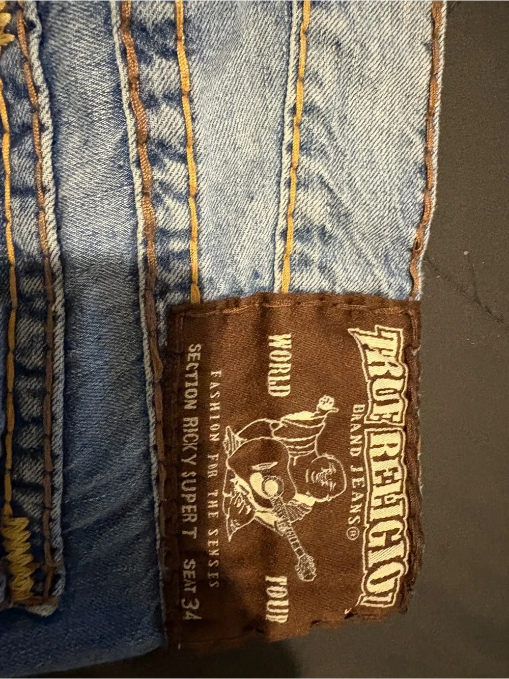 True Religion Light Blue Men's Jeans with Signature Back Flap Pockets